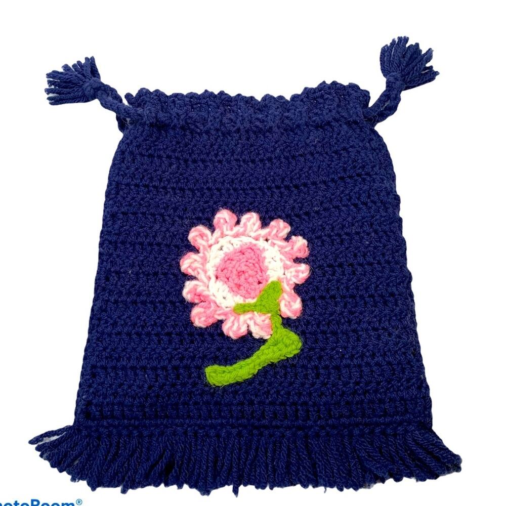 VINTAGE 70s Floral Crochet Bag Fringe Handmade